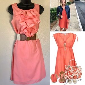 Chiffon coral ruffle dress✨🤍